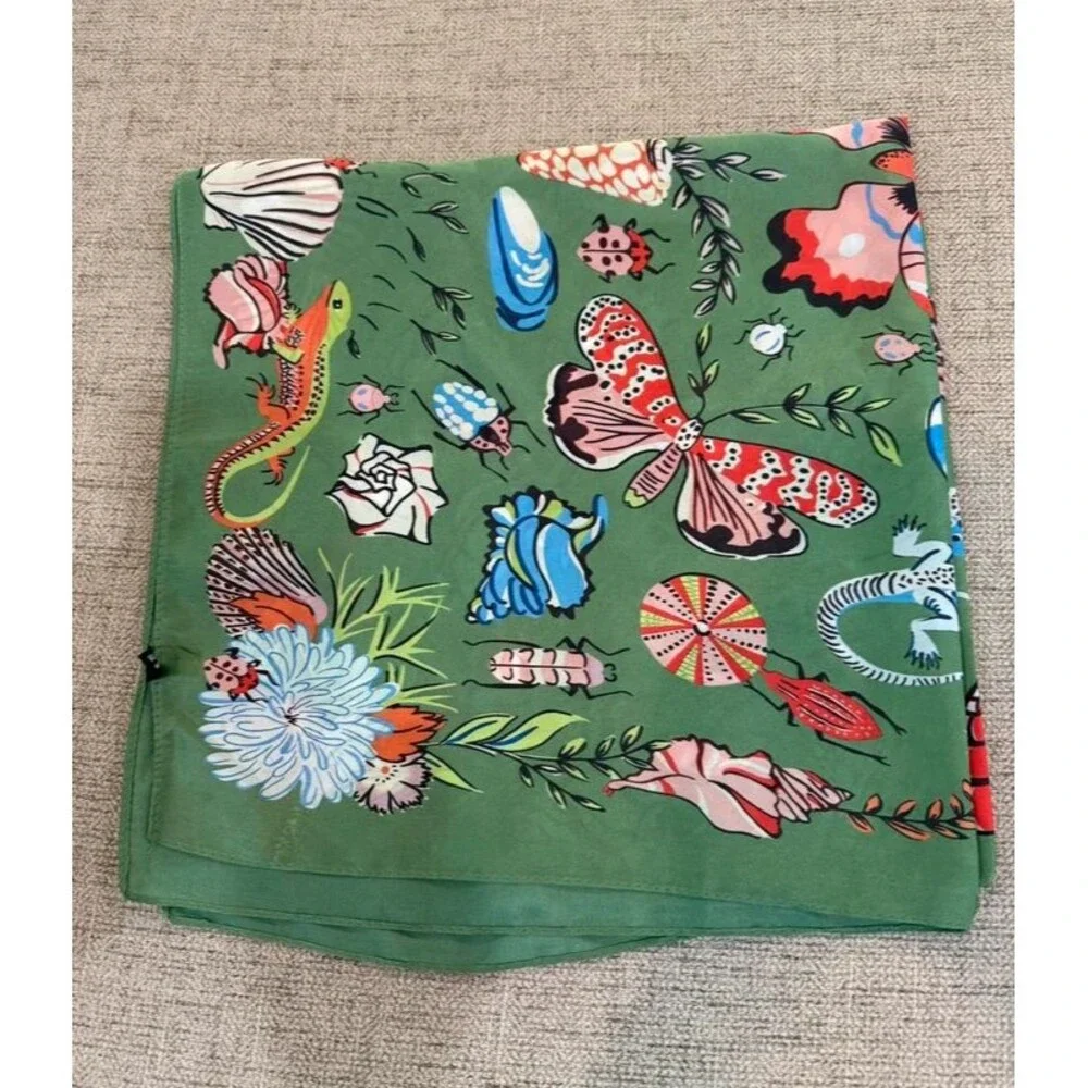 Green Butterfly Print Scarf For Women